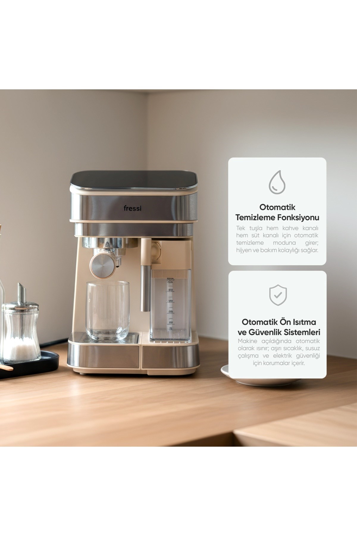 Fressi Espresso Latte Cappuccino Kahve Makinesi Otomatik Süt Tanklı 20bar Basınçlı Krem(4506)