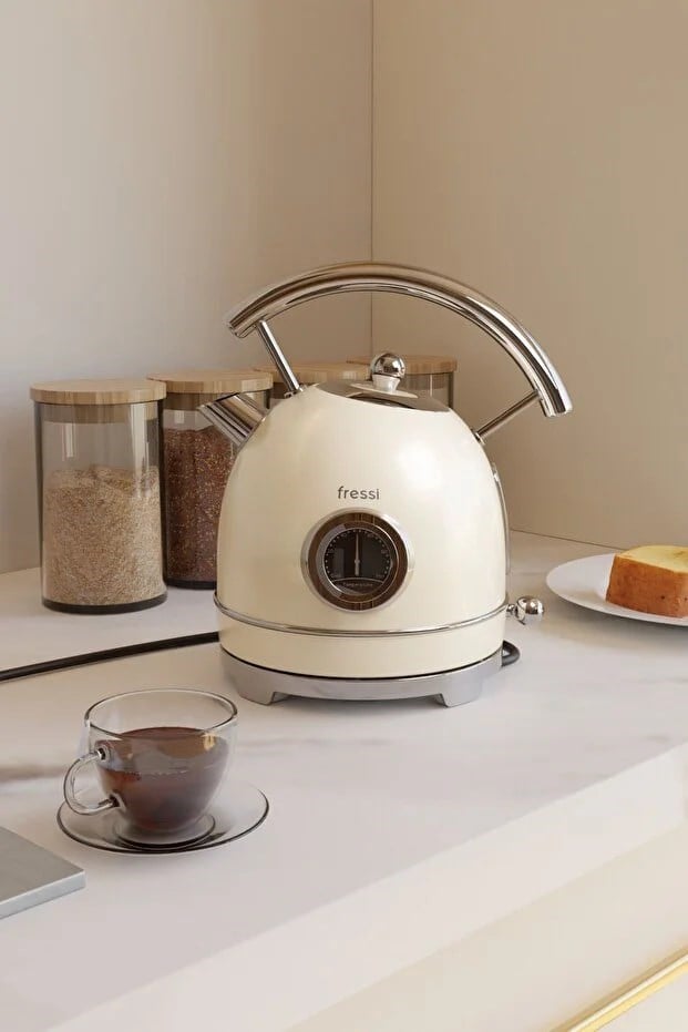 Fressi Isı Göstergeli Retro Kettle Su Isıtıcısı 1,8 Litre Fr-kt06 Magnoli Krem