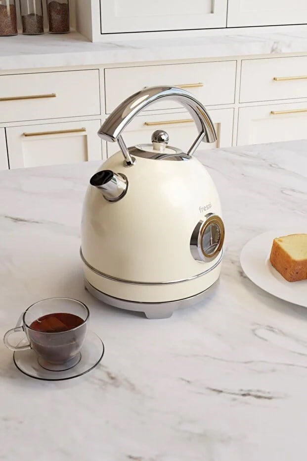 Fressi Isı Göstergeli Retro Kettle Su Isıtıcısı 1,8 Litre Fr-kt06 Magnoli Krem