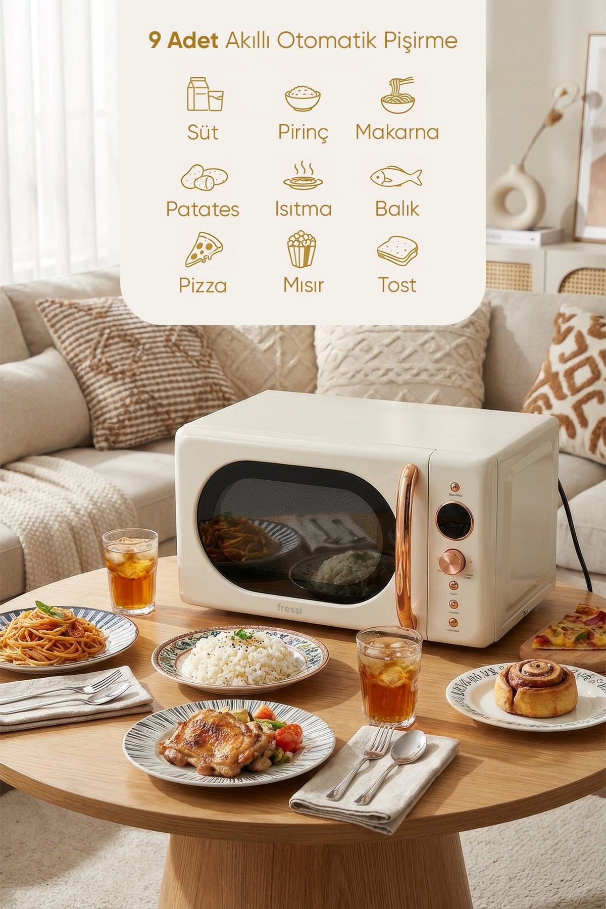 Fressi Retro Minetta 20 Litre Izgara Raflı Mikrodalga Fırın 700W FR-MW207