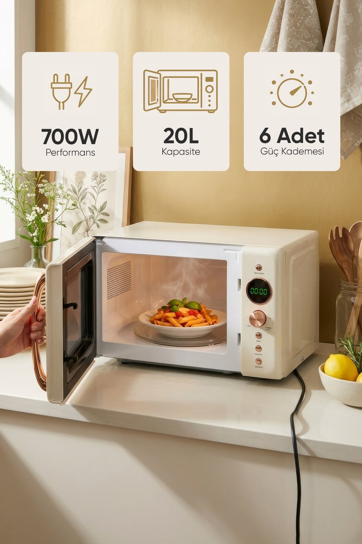 Fressi Retro Minetta 20 Litre Izgara Raflı Mikrodalga Fırın 700W FR-MW207