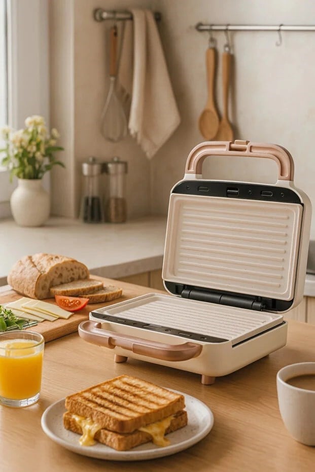 Fressi Tost Ve Waffle Makinesi Çıkarabilir Yapışmaz Plakalı 3 Ayrı Plaka Krem