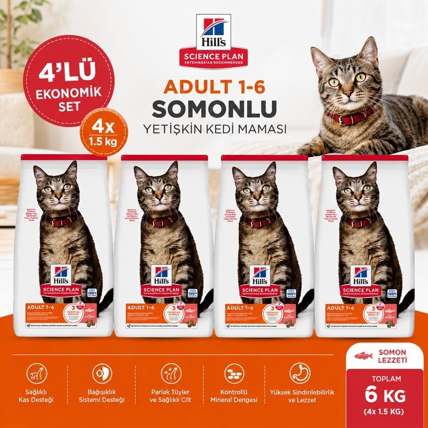 Hill's SP Somonlu Yetişkin Kedi Maması 1.5KG*4 Adet