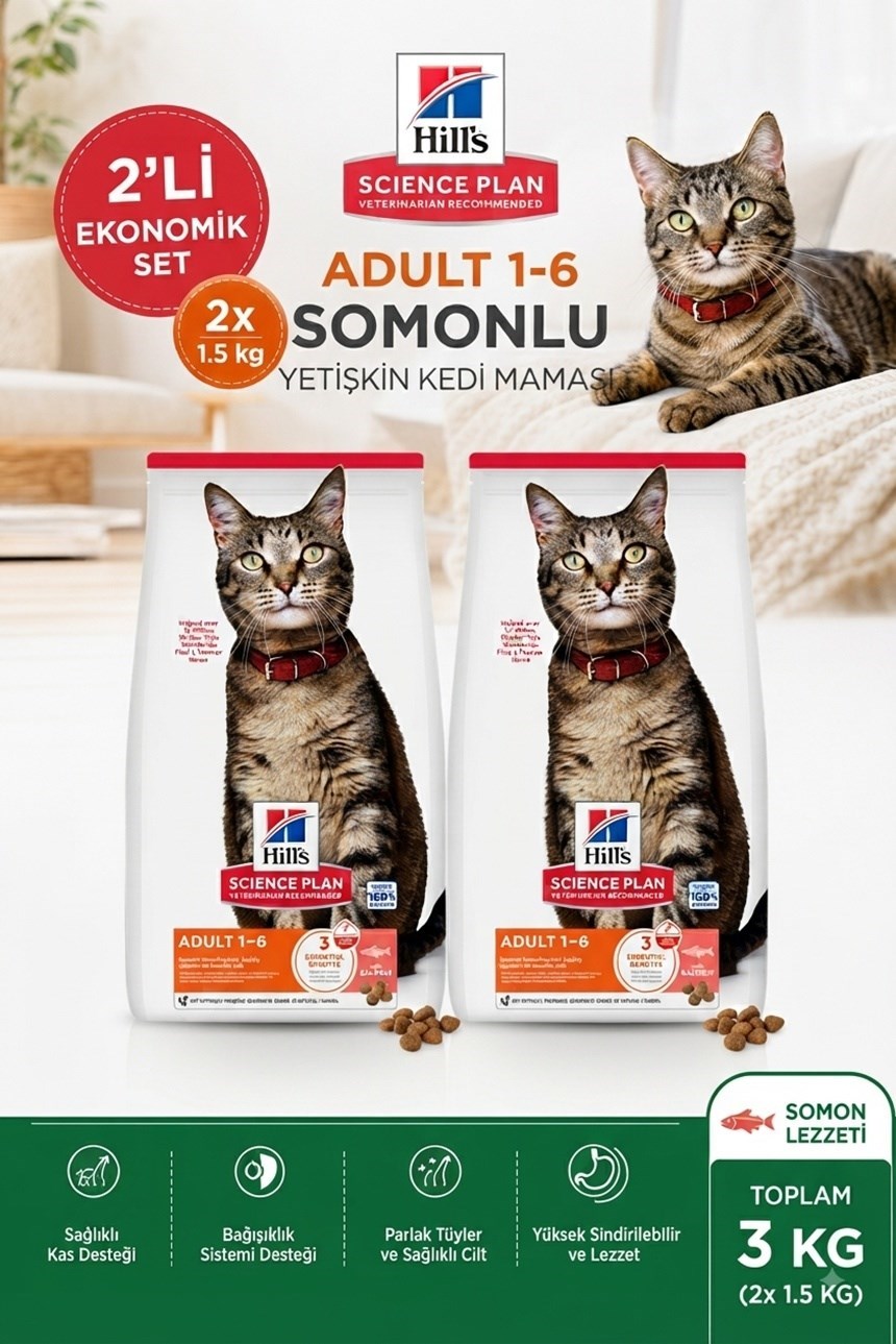 Hill's SP Somonlu Yetişkin Kedi Maması 1.5KG*2 Adet