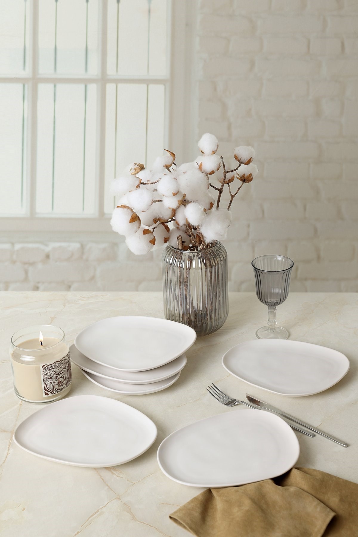 Keramika Mat Beyaz Tetra Pasta Tabağı 23 Cm 6 Adet