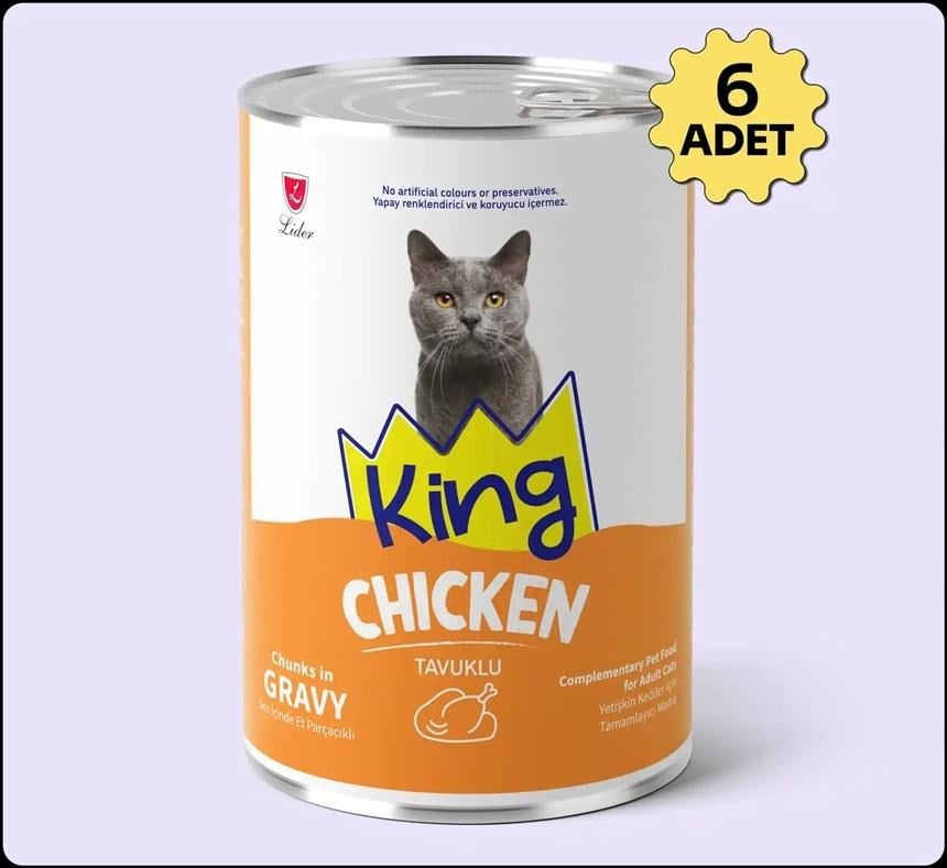 King Sos İçerisinde Et Parçacıklı Tavuklu Kedi Konservesi 400 Gr*6 ADET