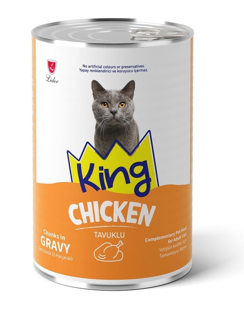 King Sos İçerisinde Et Parçacıklı Tavuklu Kedi Konservesi 400 Gr
