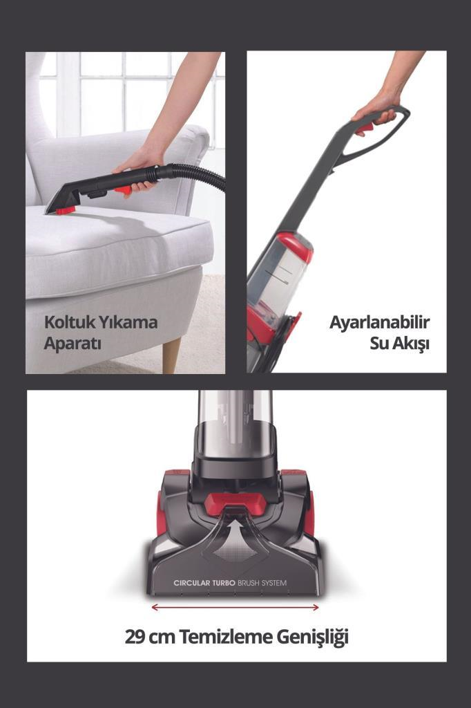 Kiwi KCC-4371 PRO Koltuk Temizleme Başlıklı Dikey Süpürge Halı ve Koltuk Yıkama Leke Çıkartma Makinesi