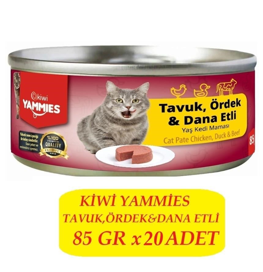 Kiwi KCM-50391 Tavuk-Ördek-Dana Etli Kedi Kon. 20 Adet x 85Gr