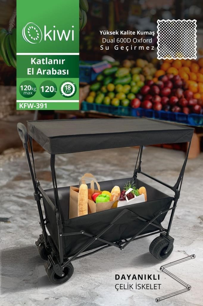 Kiwi Kfw-391 Katlanabilir 120 Kg Çift Tekerli Tenteli Kamp, Piknik, Plaj, Pazar ve Market Arabası