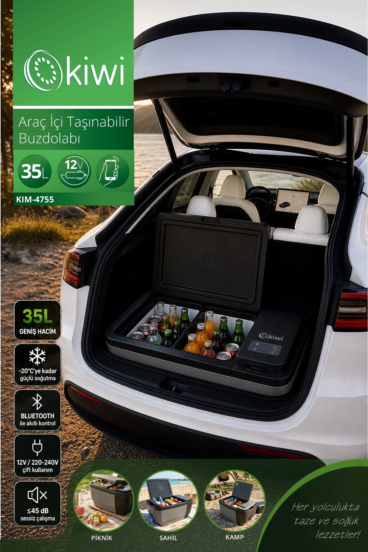 Kiwi KIM-4755 Tesla Uyumlu Araç İçi Taşınabilir Buzdolabı 35L