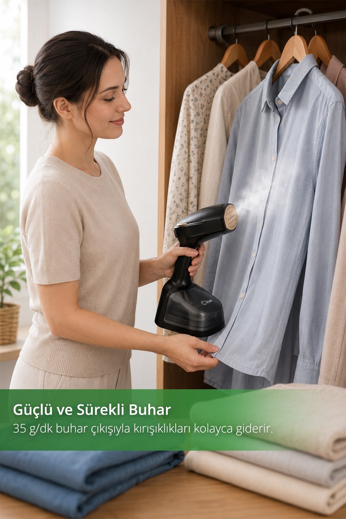 Kiwi KSI-671 Portatif Buharlı Kırışık Giderici 15 Saniyede Hızlı Isınma 4 Buhar Seviyesi 255 ml