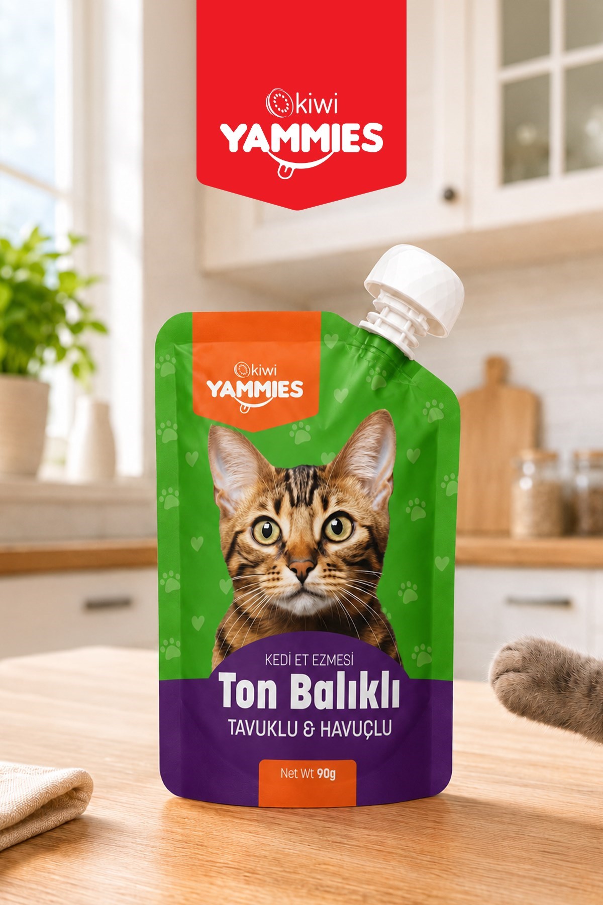 Kiwi Pets Kycc-50372 Yammies Ton Balıklı  Tavuklu Havuçlu Kedi Ezmesi 90 Gr*5 Adet
