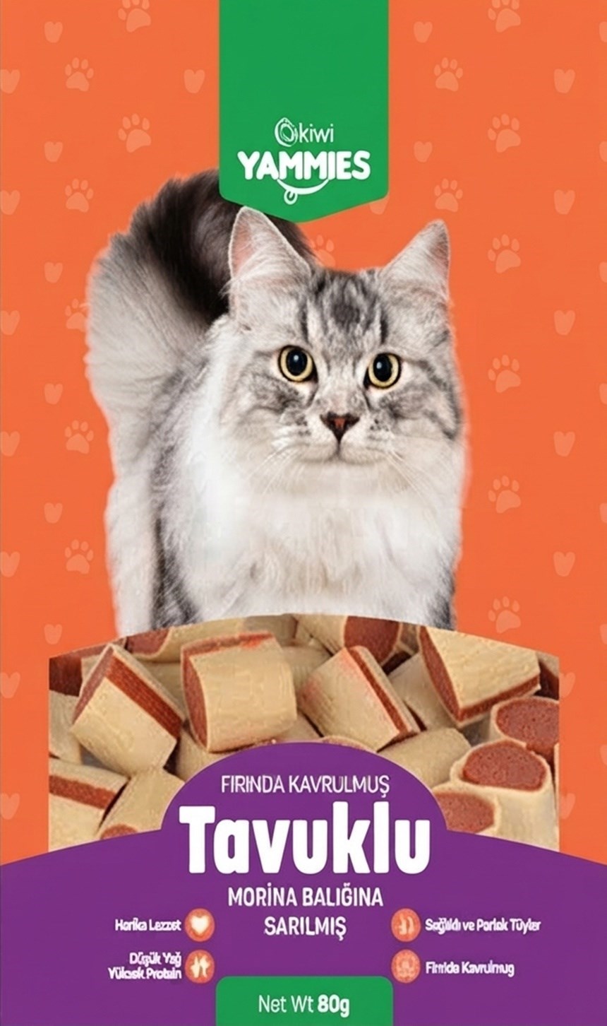 Kiwi Pets Kyct-50354 Yammies Tavuklu Morina Balığına Sarılmış Kedi Ödül Maması  80 gr 20Lİ SET