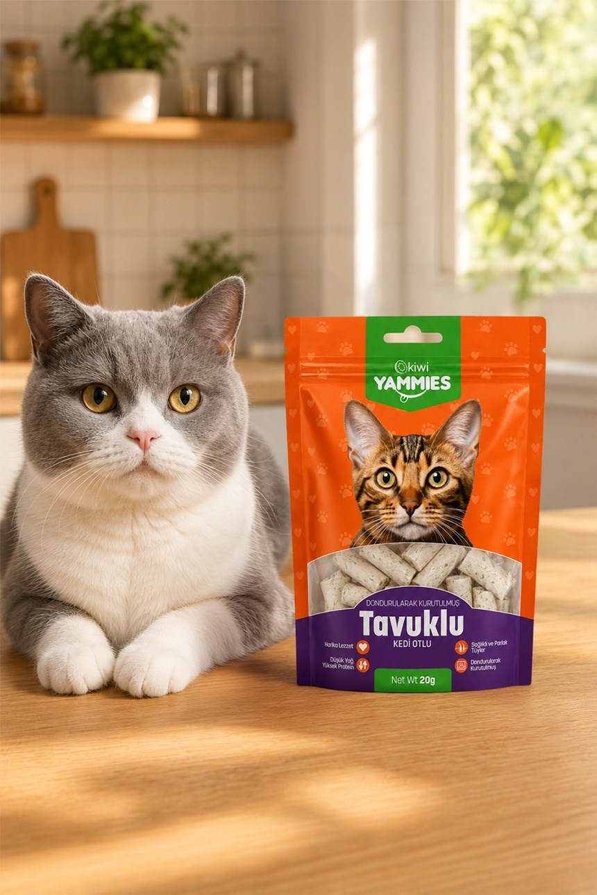 Kiwi Pets Kyct-50355 Yammies Dondurularak Kurutulmuş Tavuklu Kedi Otlu Mama 6*20 G
