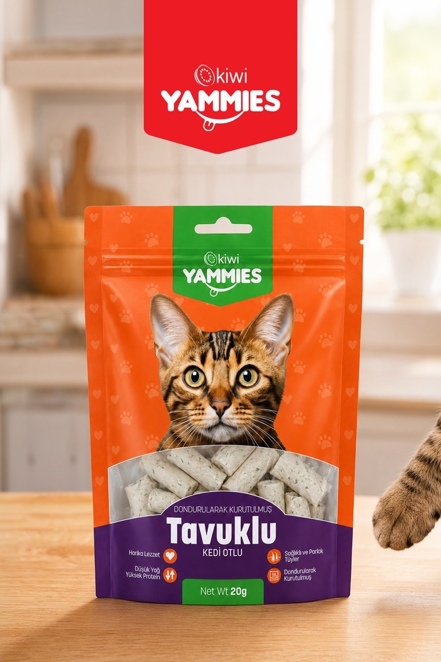 Kiwi Pets Kyct-50355 Yammies Dondurularak Kurutulmuş Tavuklu Kedi Otlu Mama 6*20 G