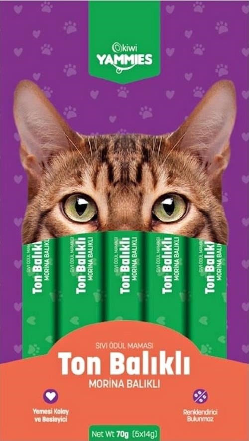 Kiwi Yammies Ton Balıklı Morina Balıklı Sıvı Kedi Ödül Maması*5 Paket