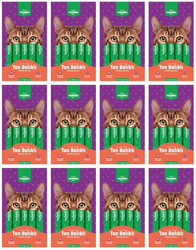 Kiwi Yammies Ton Balıklı Morina Balıklı Sıvı Kedi Ödül Maması*12 Paket