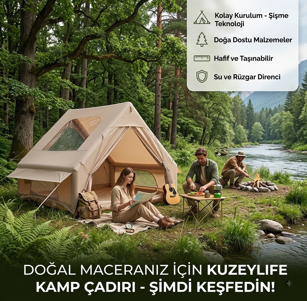 KuzeyLife 6 Kişilik Lüks Şişme Kamp Çadırı (Tenteli & Gölgelikli)