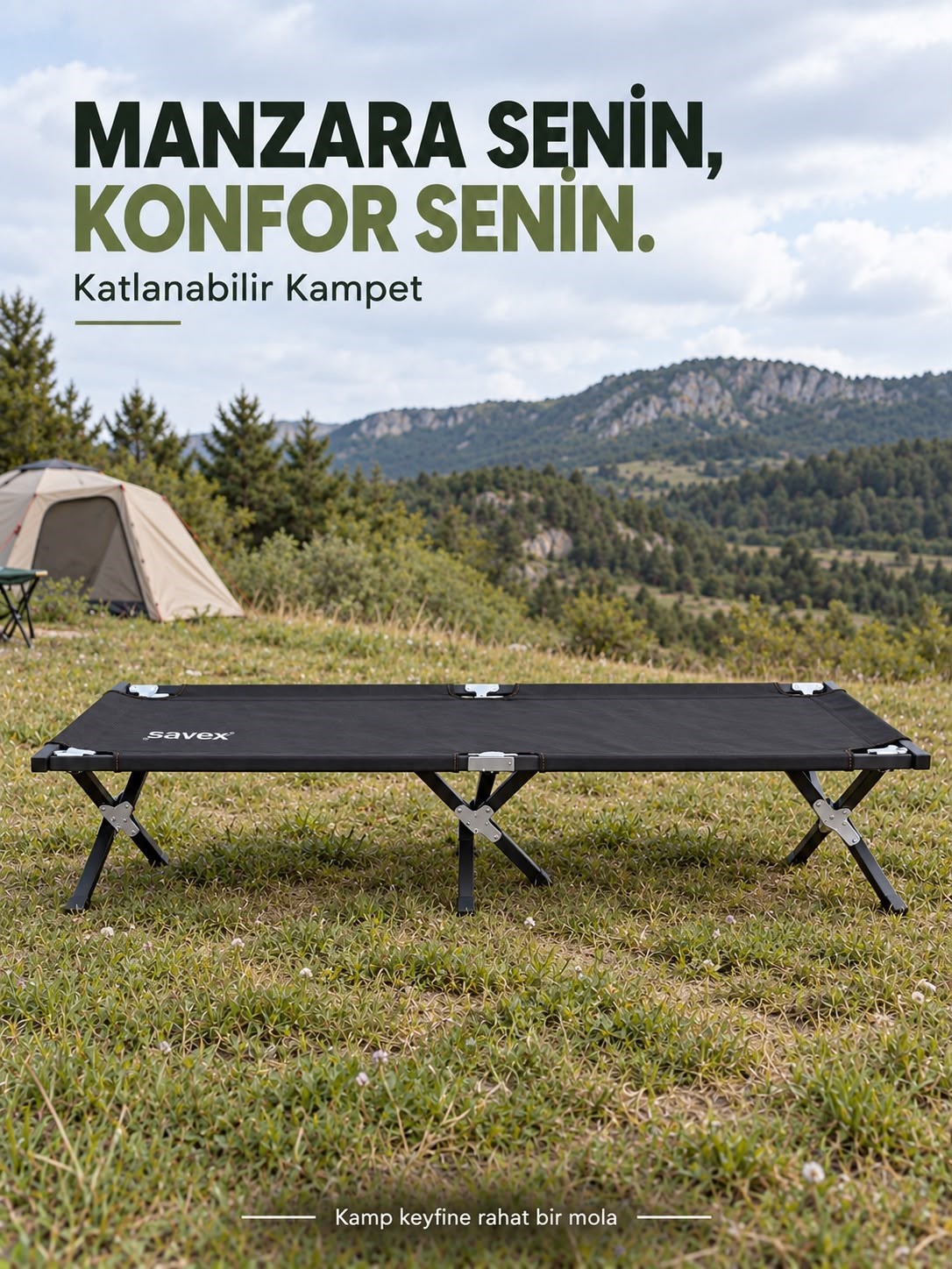 Kuzeylife Argeus Katlanır Kamp Yatağı Kampet Taşıma Çantalı 180 KG Taşıma Siyah