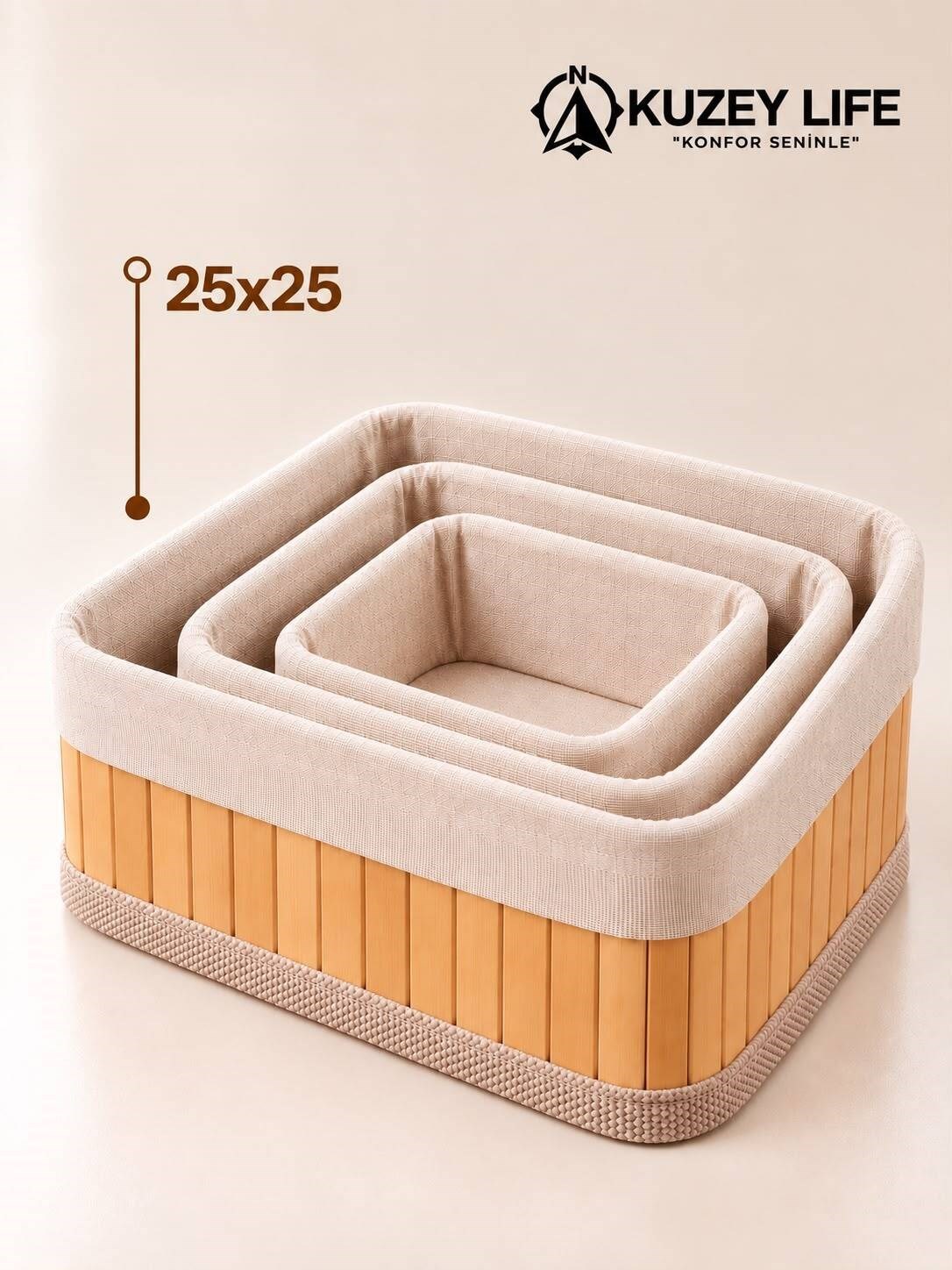 Kuzeylife Bambu Trio Kare 3lü Sepet Seti