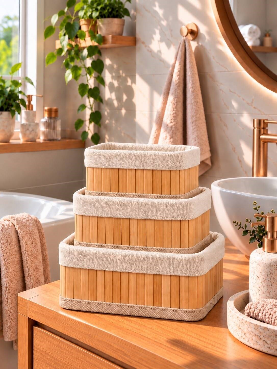 Kuzeylife Bambu Trio Kare 3lü Sepet Seti
