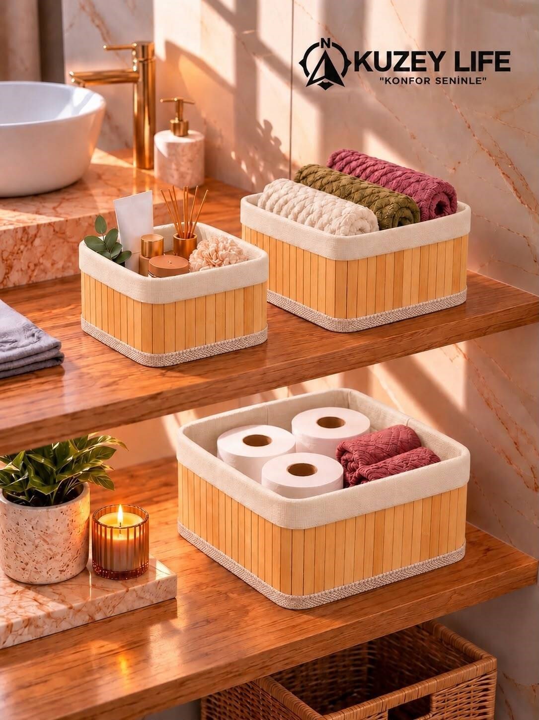 Kuzeylife Bambu Trio Kare 3lü Sepet Seti