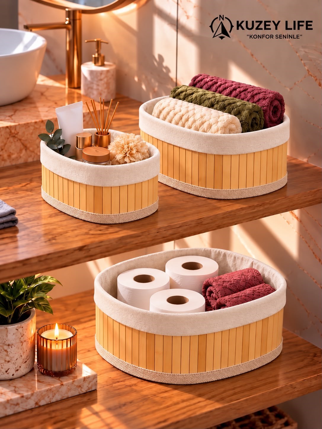 Kuzeylife Bambu Trio Oval 3lü Sepet Seti