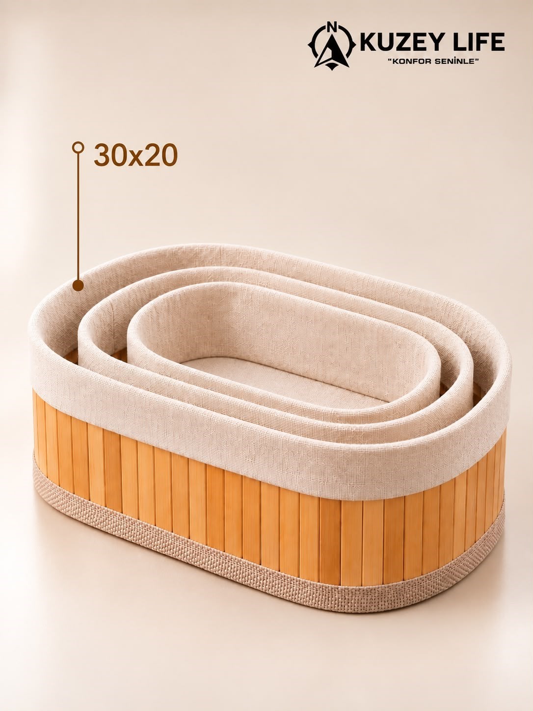Kuzeylife Bambu Trio Oval 3lü Sepet Seti