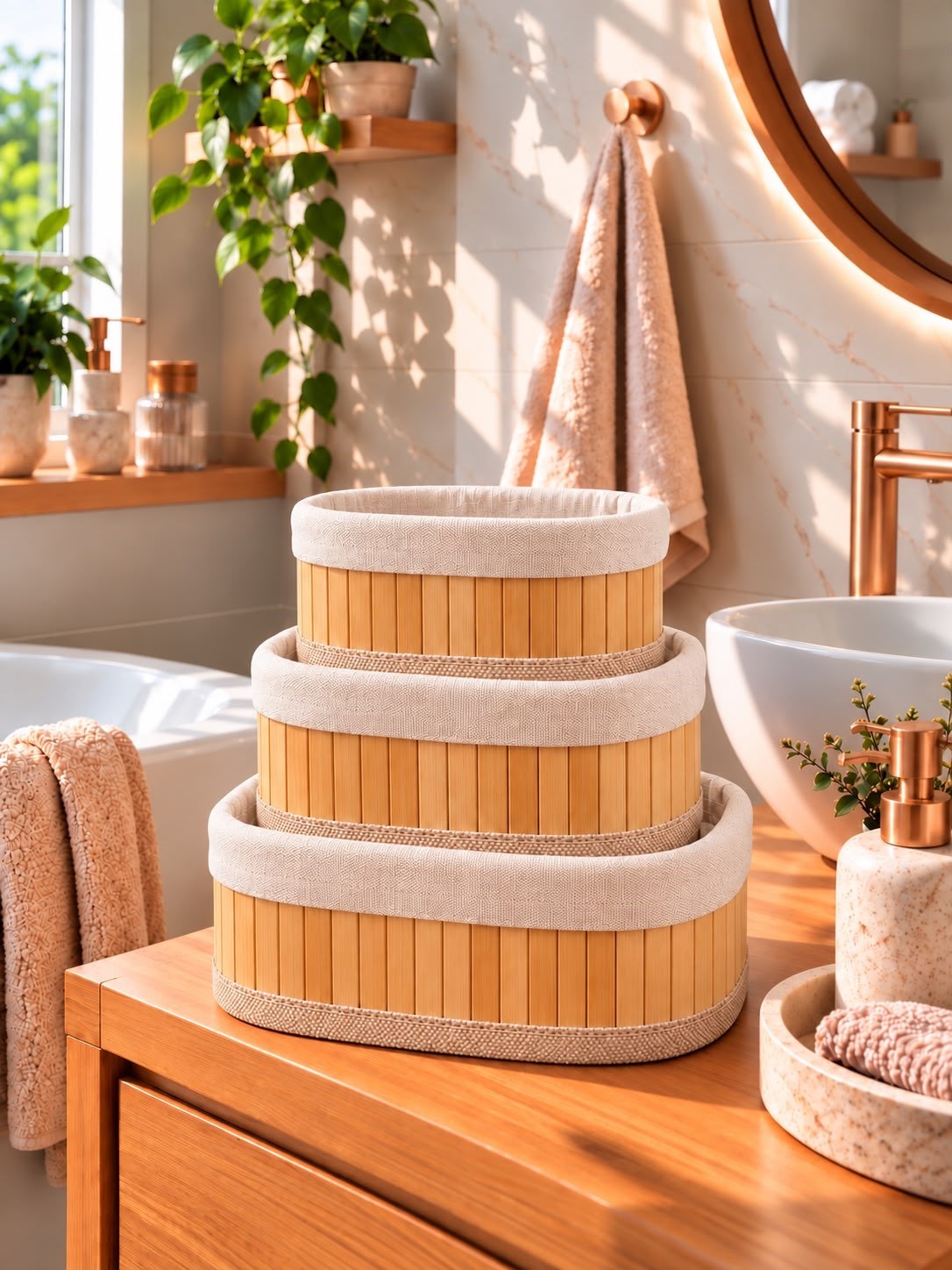 Kuzeylife Bambu Trio Oval 3lü Sepet Seti