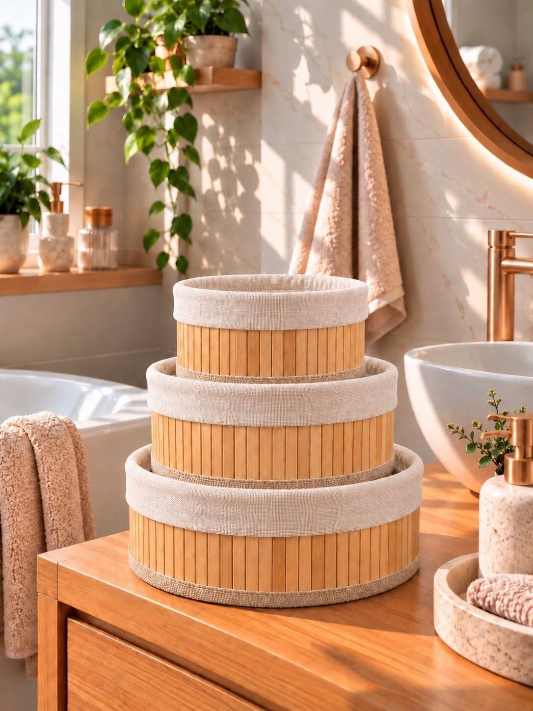 Kuzeylife Bambu Trio Yuvarlak 3lü Sepet Seti