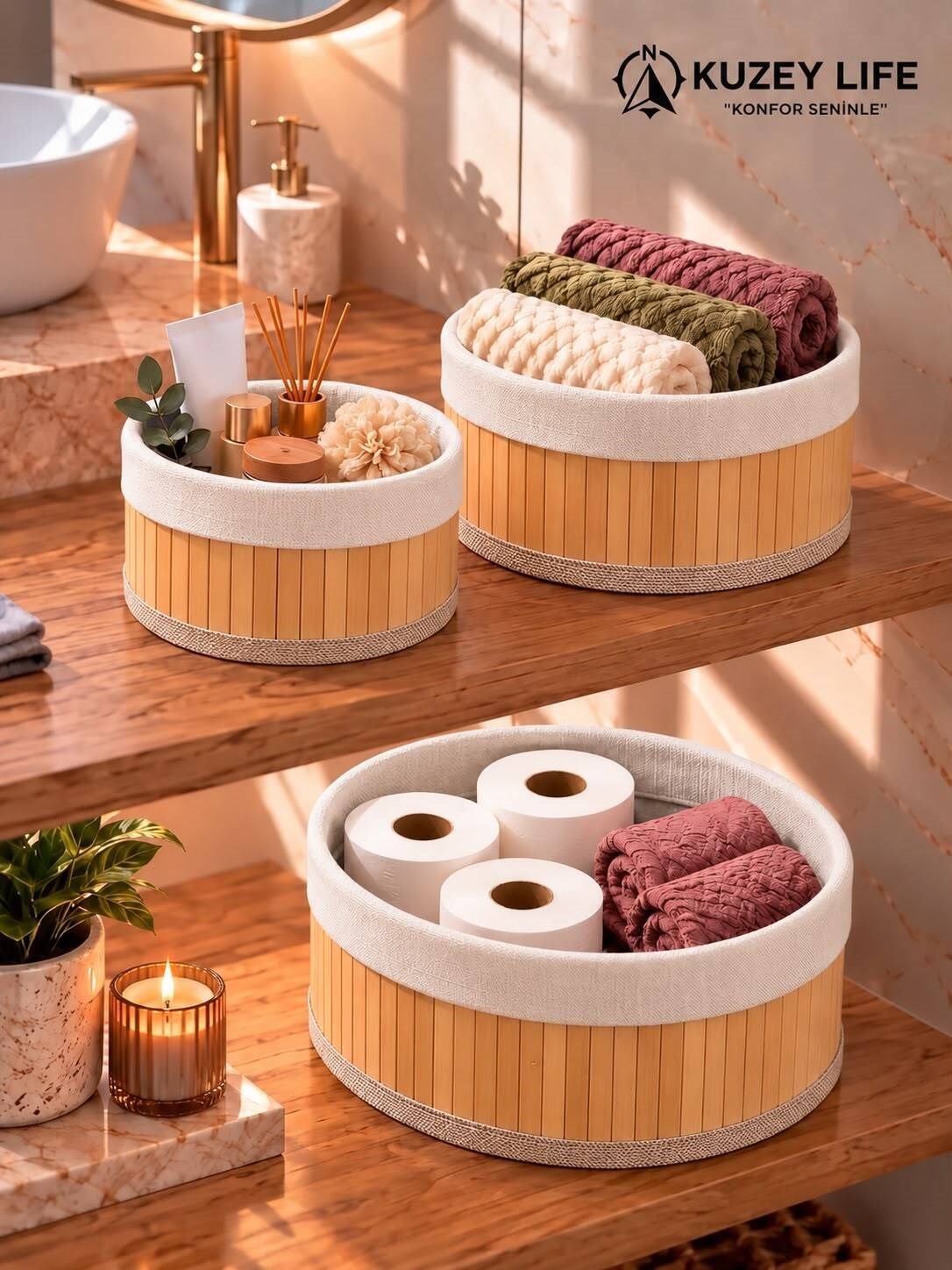 Kuzeylife Bambu Trio Yuvarlak 3lü Sepet Seti
