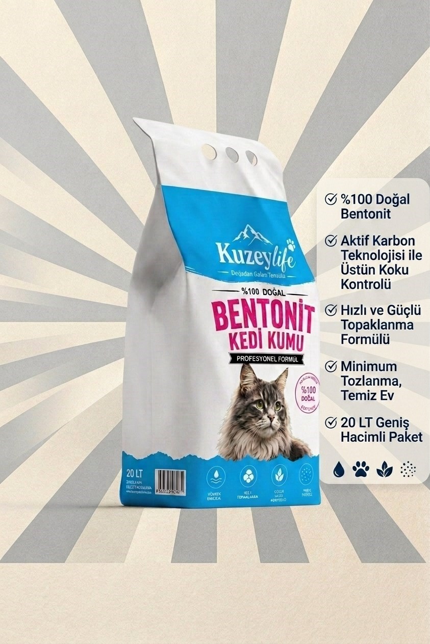 Kuzeylife Bentonit Kedi Kumu Aktif Karbon 20 Lt