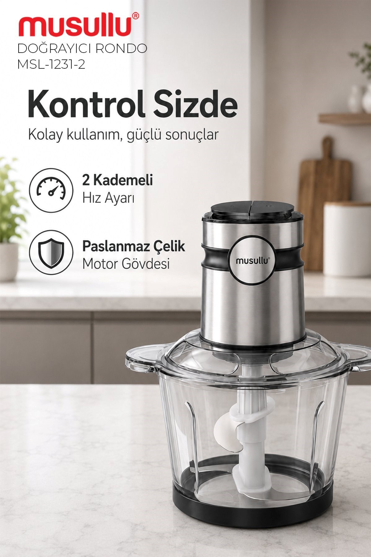 Musullu MSL-1231-2 Meat Max 2+2 Litre Geniş Hazneli Doğrayıcı Rondo
