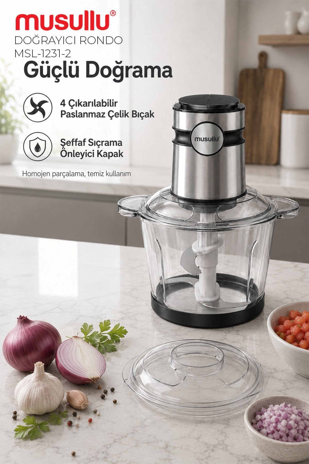 Musullu MSL-1231-2 Meat Max 2+2 Litre Geniş Hazneli Doğrayıcı Rondo