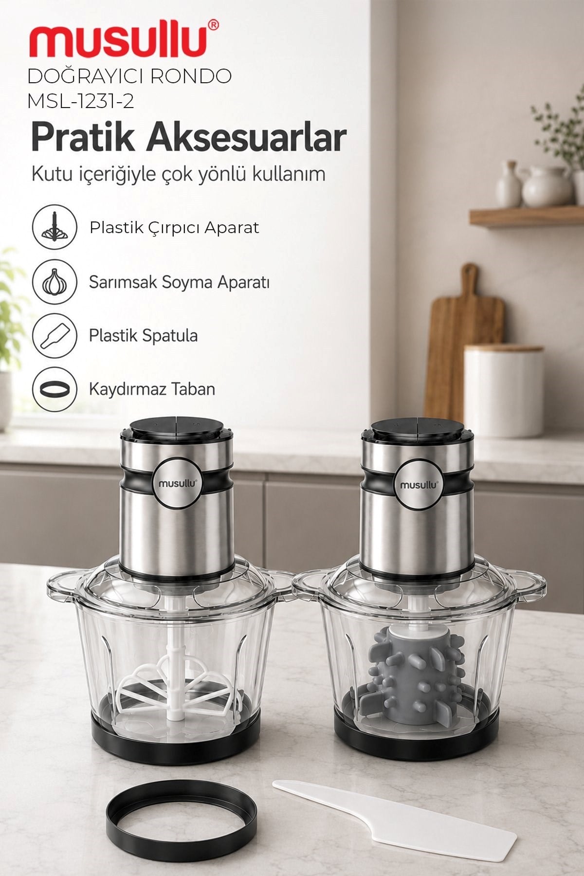 Musullu MSL-1231-2 Meat Max 2+2 Litre Geniş Hazneli Doğrayıcı Rondo