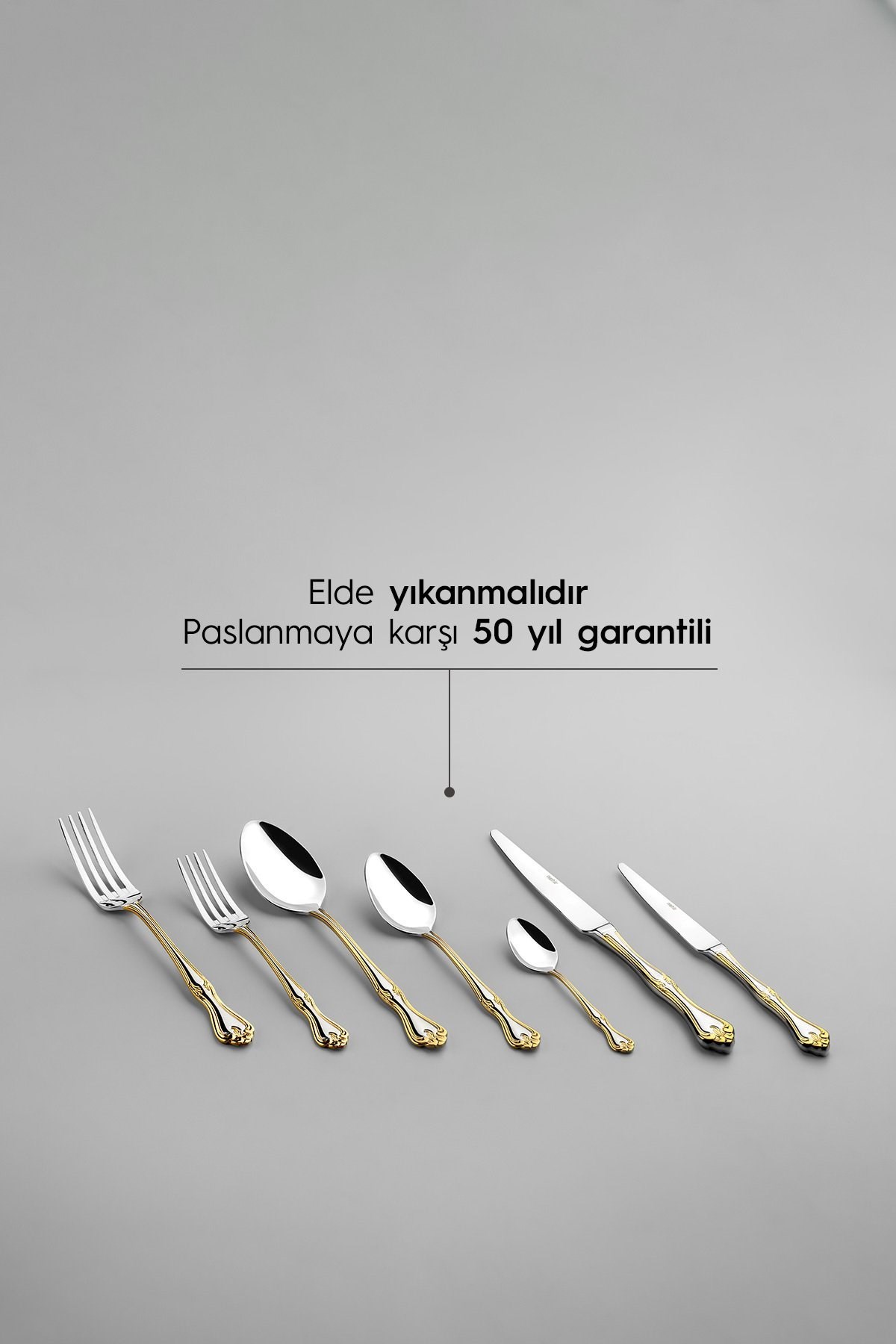 Nehir Lalezar Altın Sade 12 Kişilik 89 Parça Kutulu Çatal Kaşık Bıçak Takımı