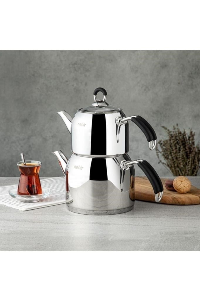 Nehir Modern Midi Orta Boy Paslanmaz Çelik Çaydanlık Takımı 1-2 Lt