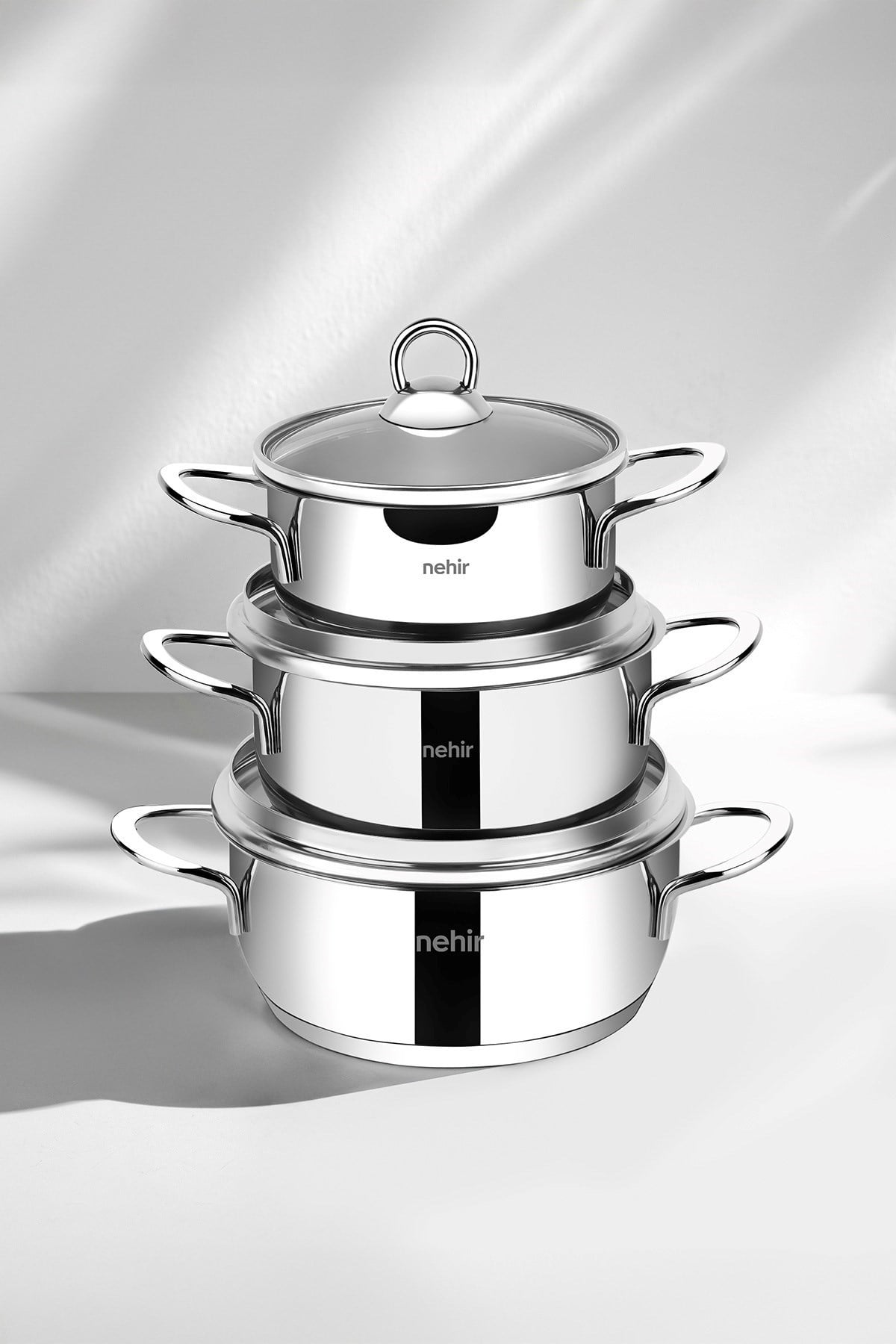 Nehir Silver 6 Parça Paslanmaz Çelik Mini Tencere Seti (12-14-16 cm)
