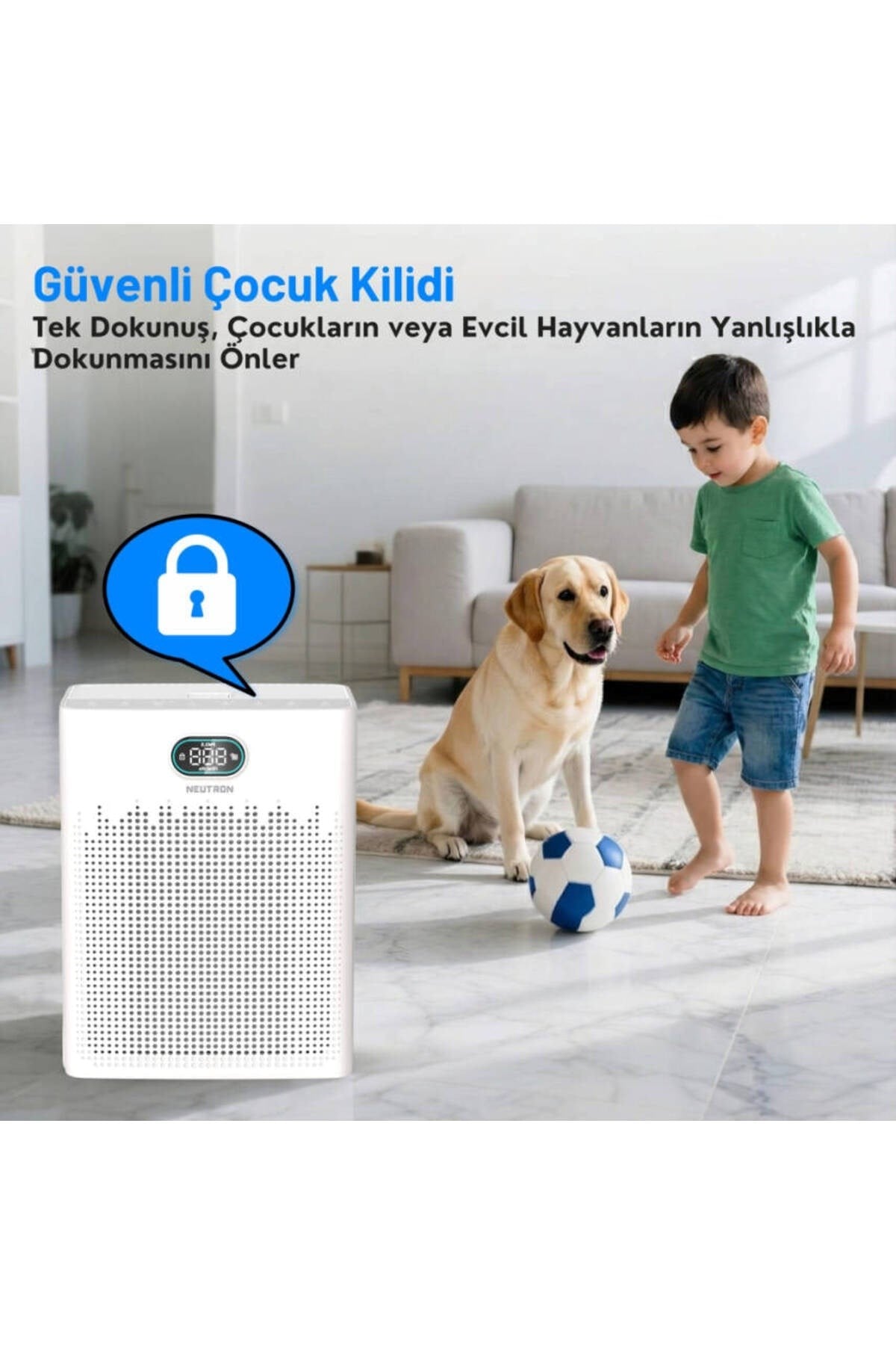 Neutron  Hepa 13 Filtreli Hava Temizleyici, 3 Katmanlı Filtre, Akıllı Hava Temizleme Cihazı