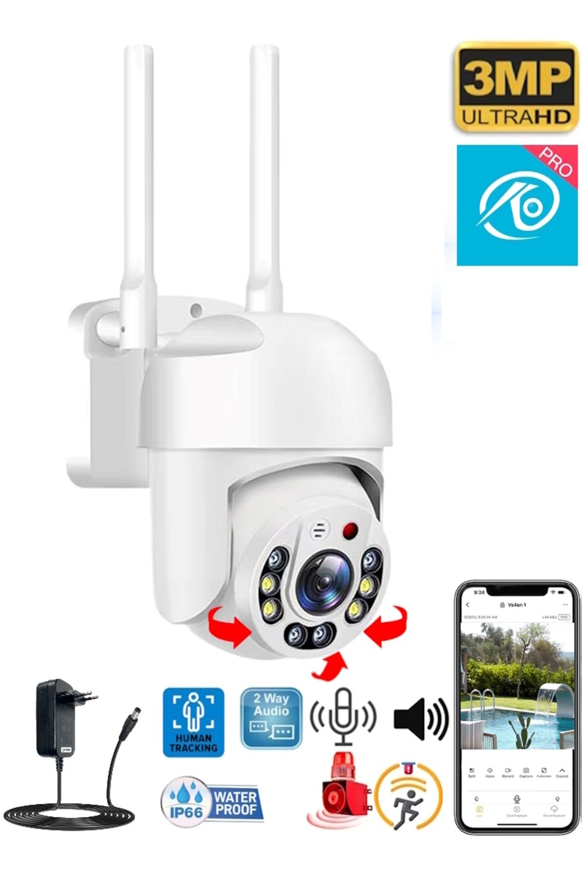 O-KAM 3031PRO Tek Kamera 3MP Hareketli Wifi Akıllı Kamera,Yapay Zeka, Gece Görüş,Karşılıklı Konuşma