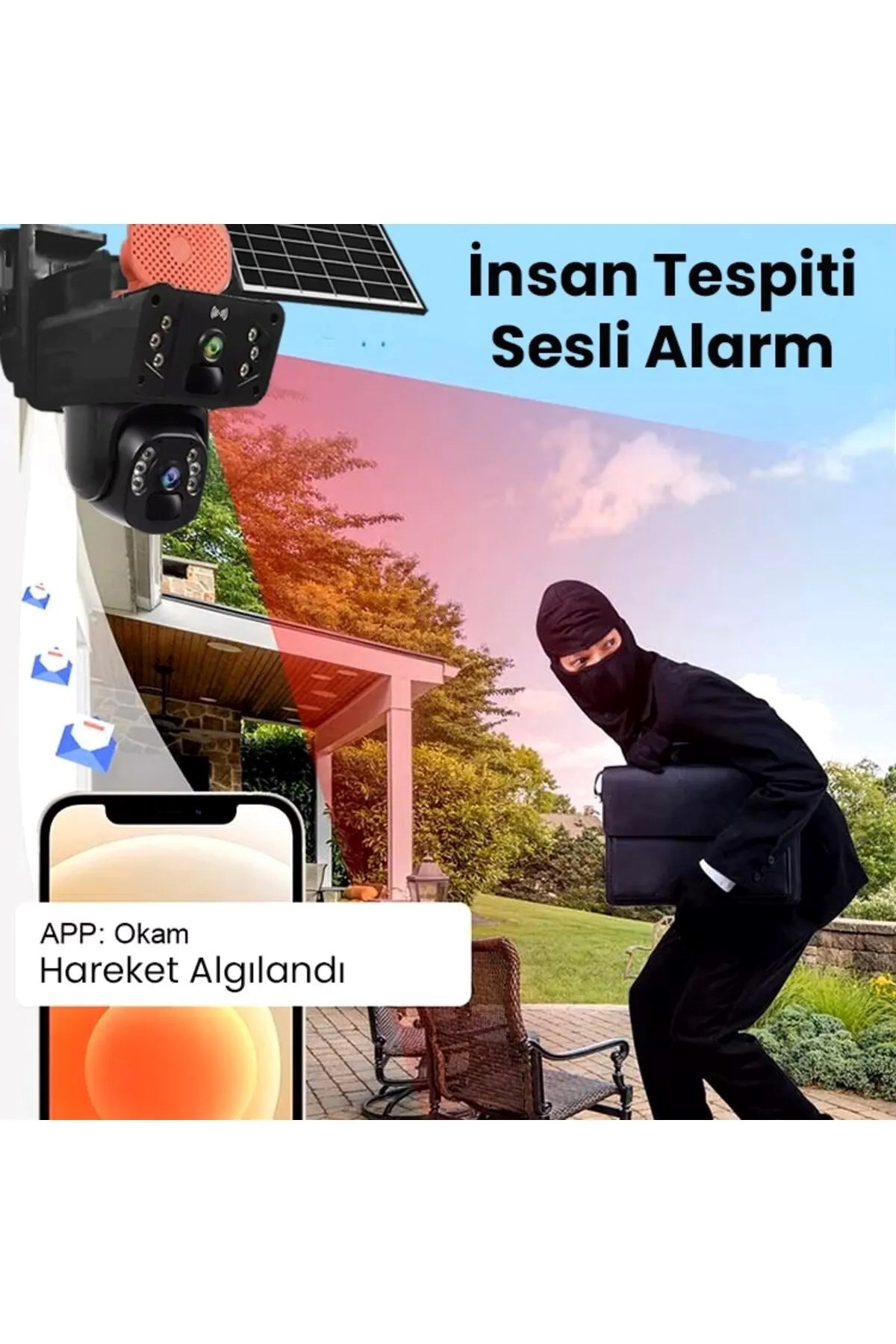 O-KAM 3915 4g 6mp Dual Lensli Güneş Enerjili Sim Kart Destekli Güvenlik Kamerası Sirenli Yeni Model
