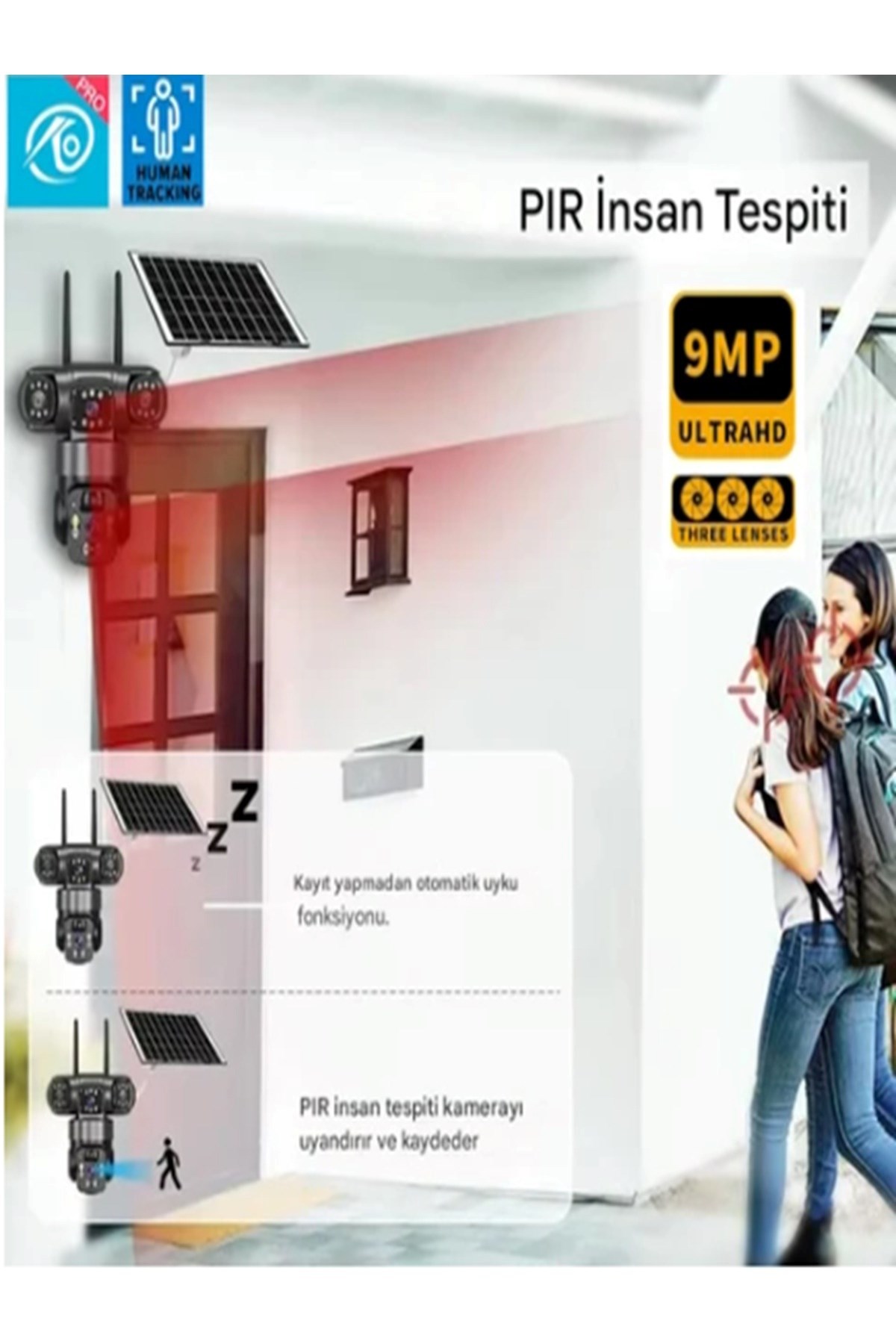 O-KAM 6060 9mp (3 3 3) Üç Kameralı Ultrahd 4g Güneş Enerjili Akıllı Güvenlik Kamerası