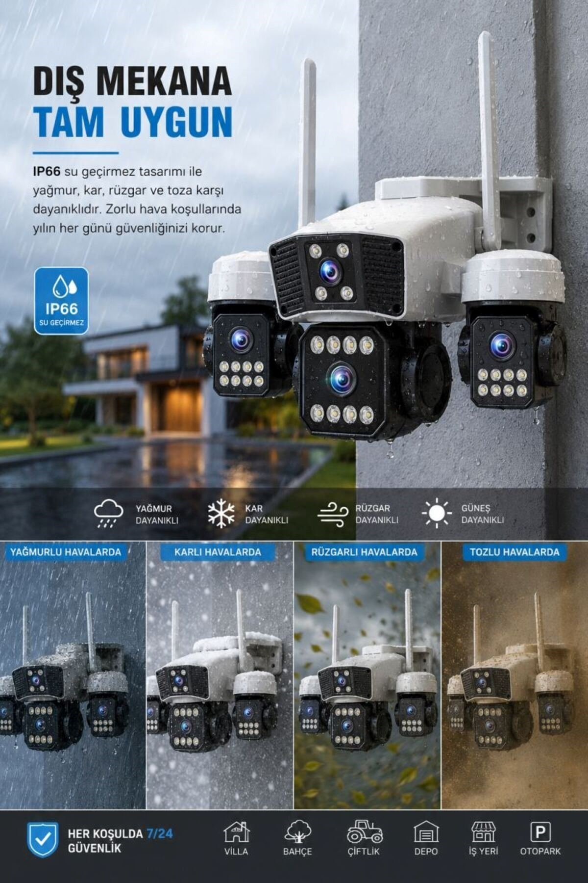 O-KAM OK-206W Wifi 12MP 4 Lens AOV Sirenli Gece Görüş Sesli Güvenlik Kamerası Kişi Takibi Adaptörlü