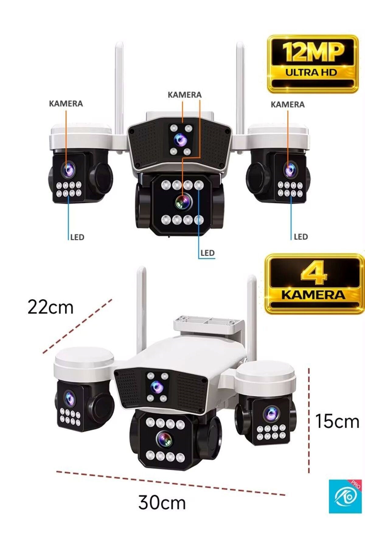 O-KAM OK-206W Wifi 12MP 4 Lens AOV Sirenli Gece Görüş Sesli Güvenlik Kamerası Kişi Takibi Adaptörlü