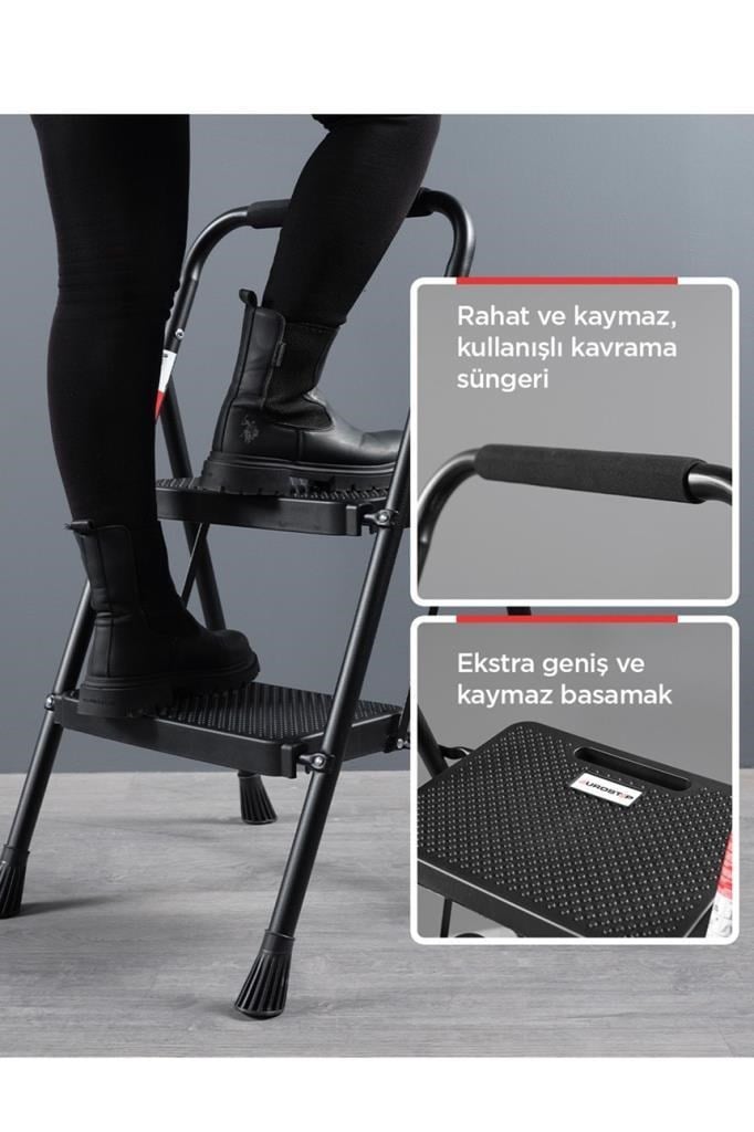 Perilla 51402 Stepla Geniş 2 Basamaklı Katlanır Merdiven Eurotower Siyah