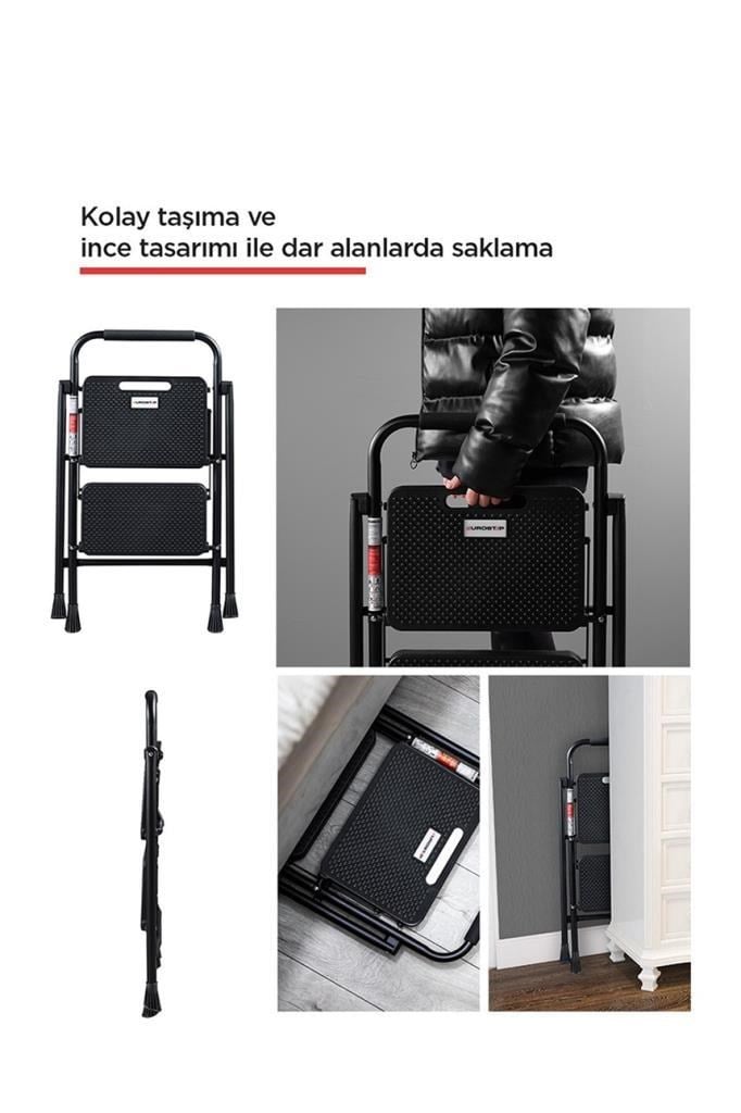 Perilla 51402 Stepla Geniş 2 Basamaklı Katlanır Merdiven Eurotower Siyah