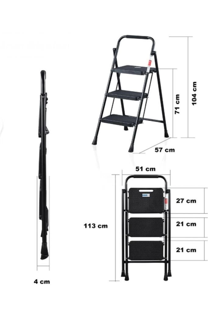 Perilla 51403 Stepla Geniş 3 Basamaklı Katlanır Merdiven Eurotower Siyah