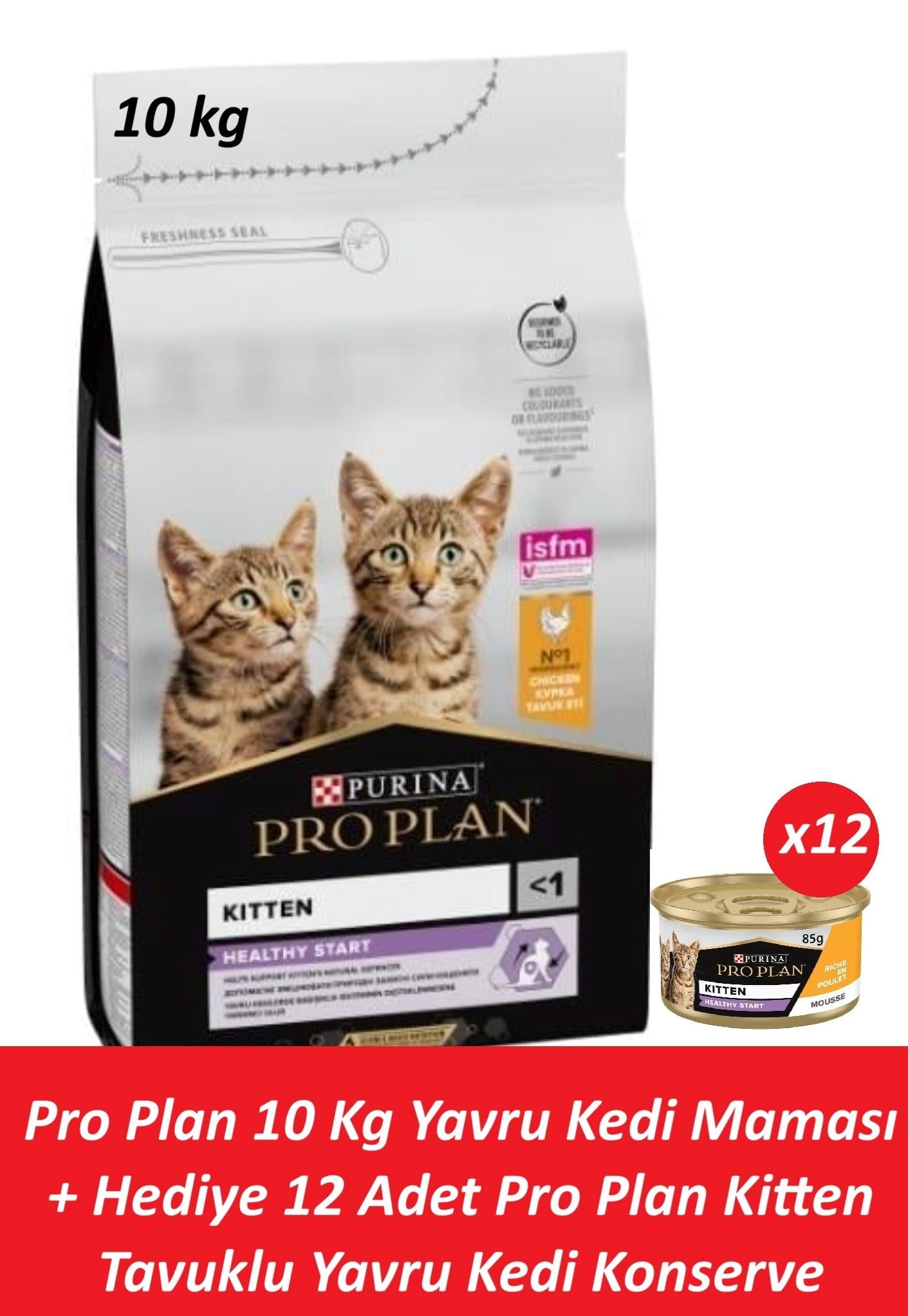 Pro Plan 10 Kg Yavru Kedi Maması + Hediye 12 Adet Pro Plan Kitten Tavuklu Yavru Kedi Konserve