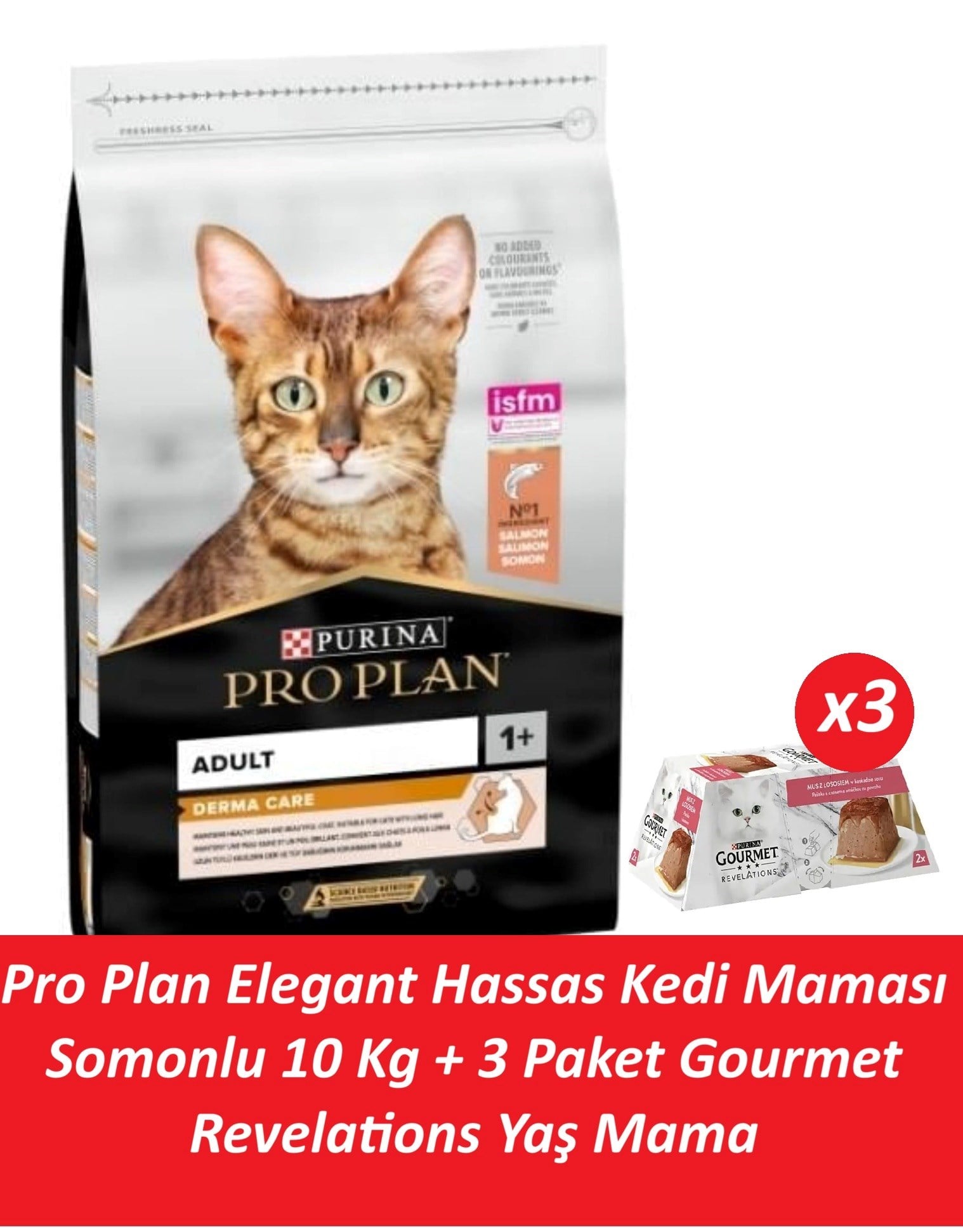 Pro Plan Elegant Kedi Maması Hassas Somonlu 10 Kg + 3 Adet Gourmet Somonlu Yaş Mama